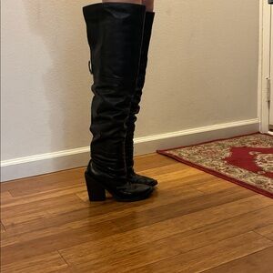 Marsell Italian Black Over-the-Knee Pirate Slouch Leather Boots size 36 Zip Back